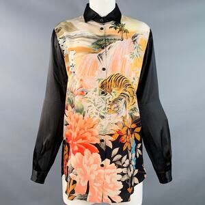 ETRO Size S Black Multi Color Silk Tiger Floral Print Button Up Shirt